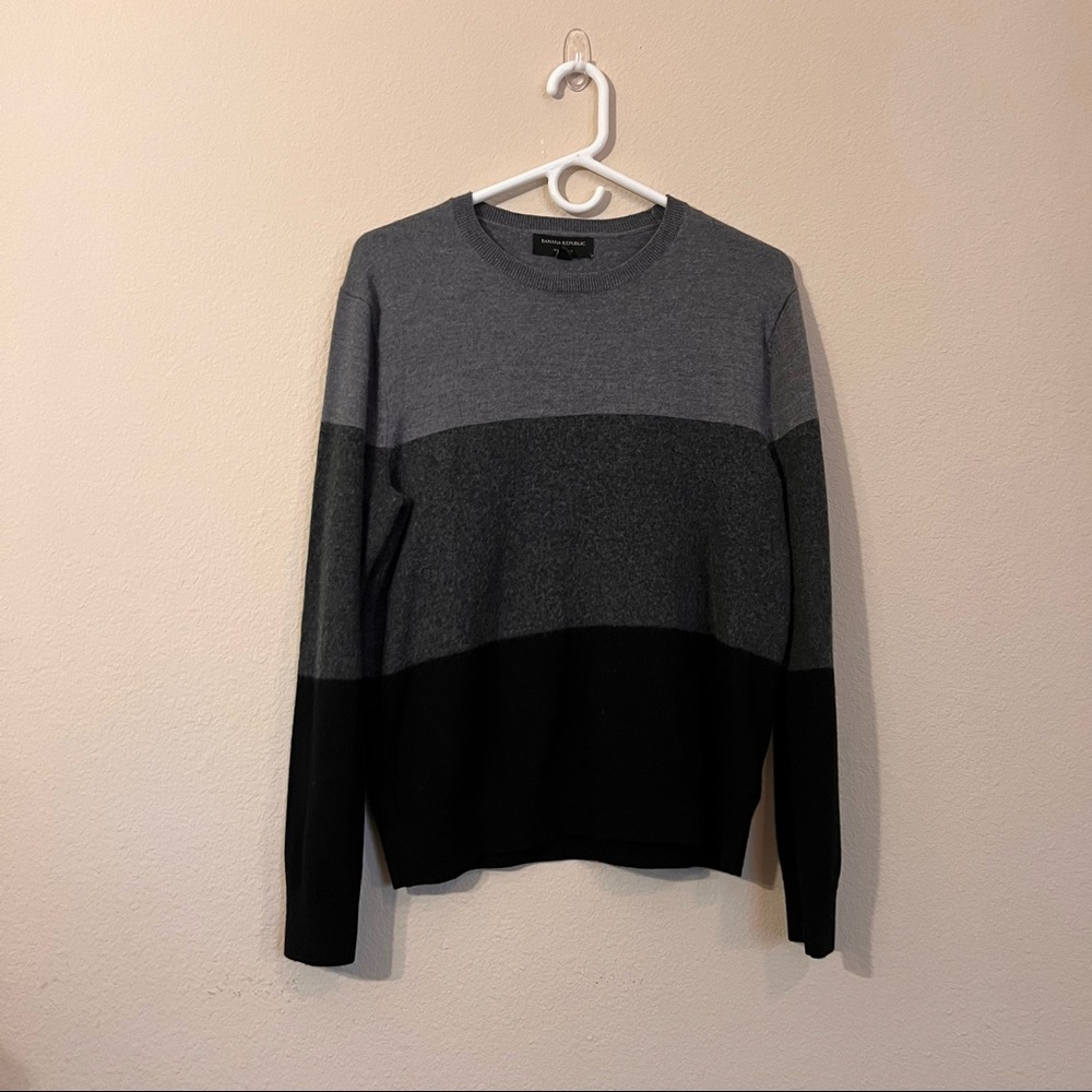 Wool Crewneck Sweater - Black and Gray Gradient, Banana Republic